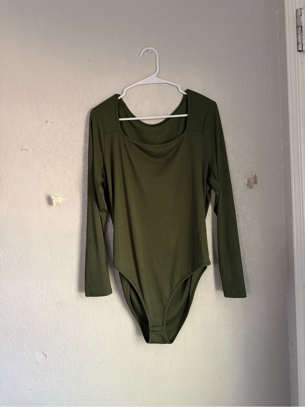 SHEIN Curve Olive Green Ribbed Knit Square Neck Long Sleeve Bodysuit Size 3XL
